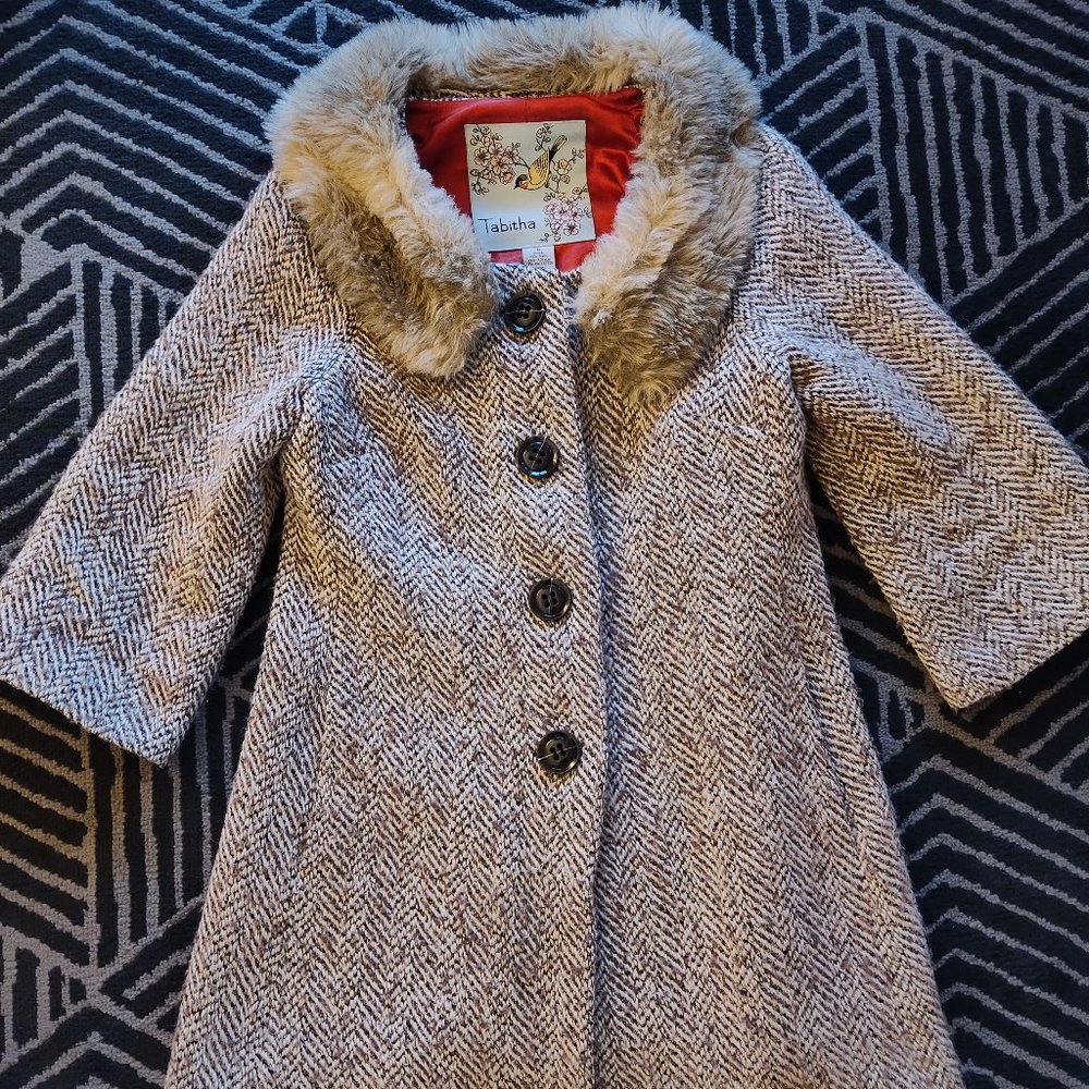 Anthropologie swing coat w/faux-fur collar